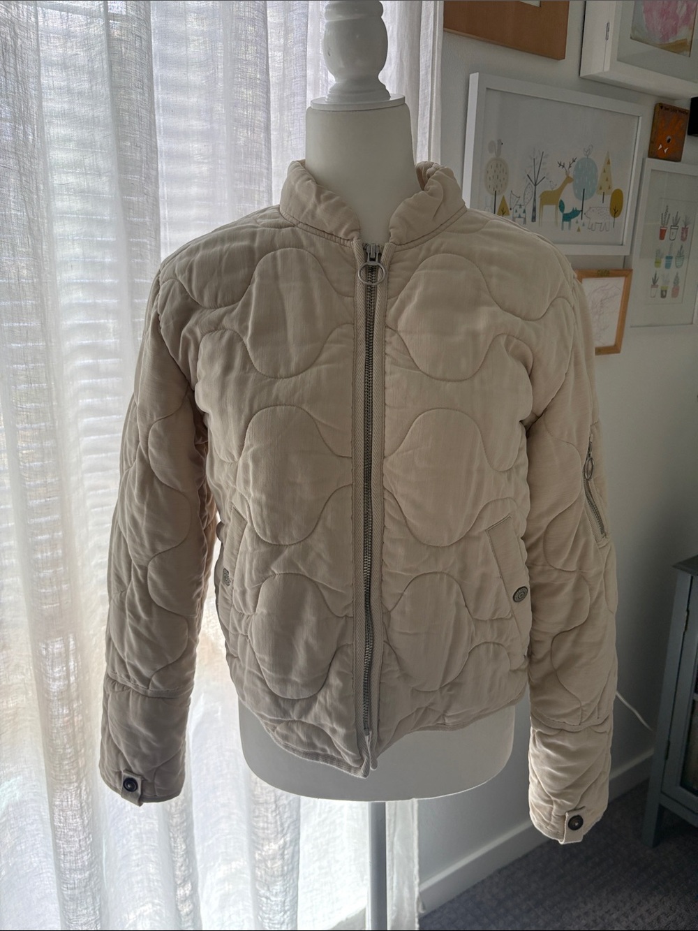 Free People -We The Free Cream Quilted Bomber Jacket